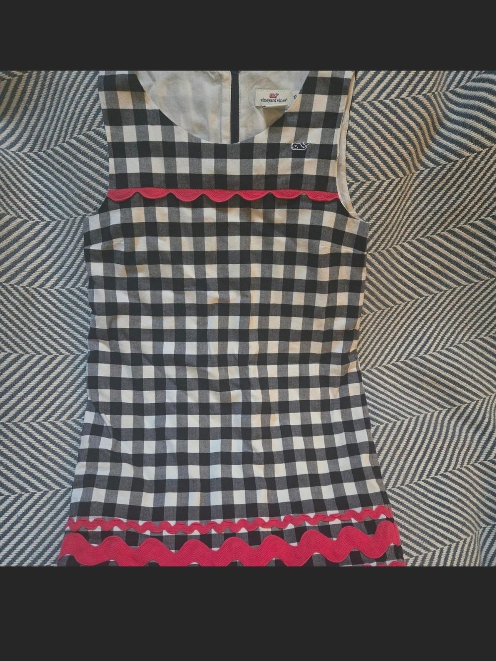 Vineyard Vines Navy & White Gingham Sleeveless Dress with Pink Trim